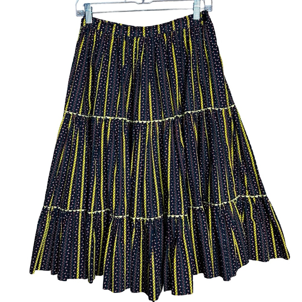 Vintage 70s Handmade Western Cottagecore Full Aline Mixed Media Tiered MidiSkirt